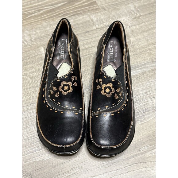 Spring Step L’Artiste Burbank-B Black Leather Embroidered Slip-On Clogs  Size 11 - Picture 2 of 6